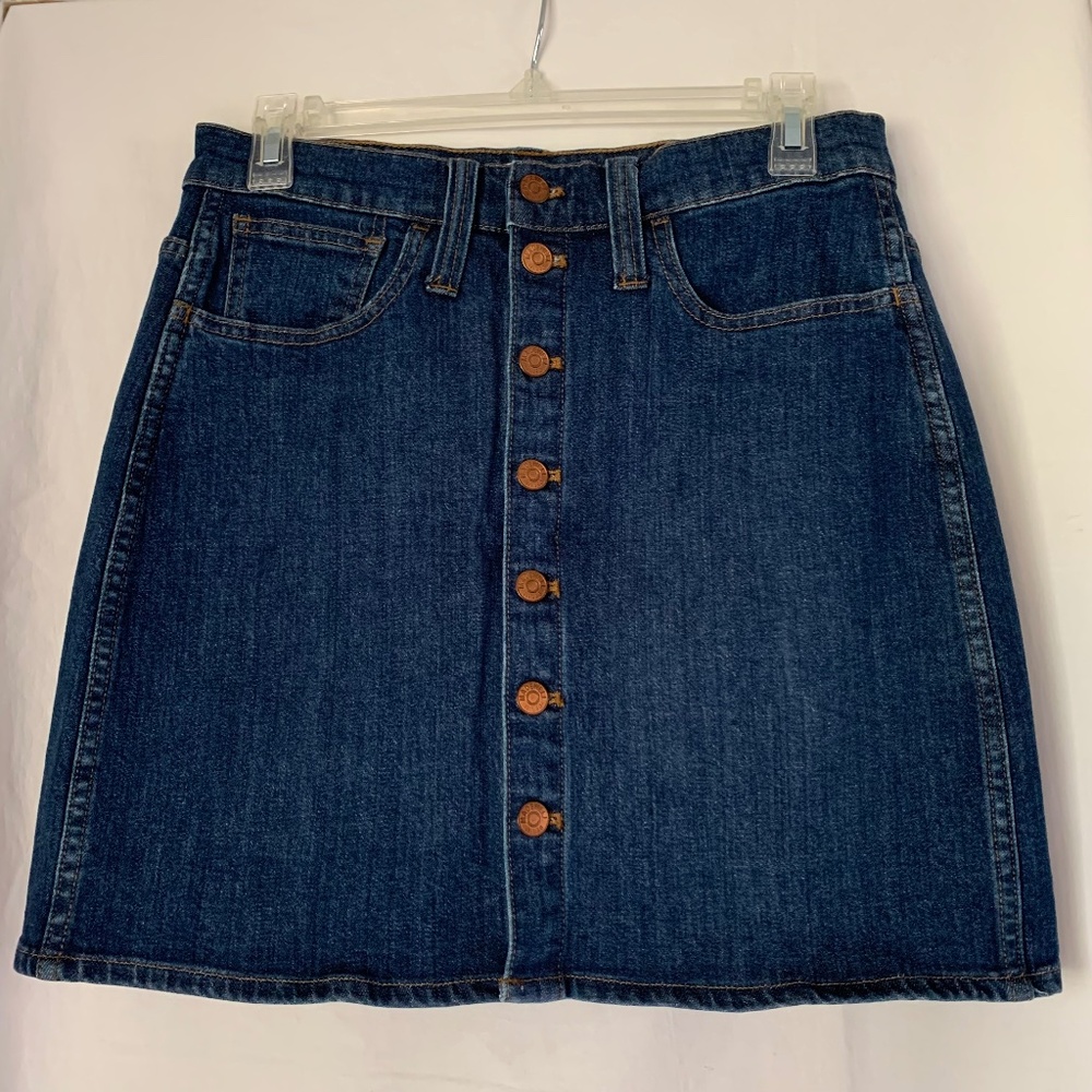 Madewell stretch denim mini skirt with button front